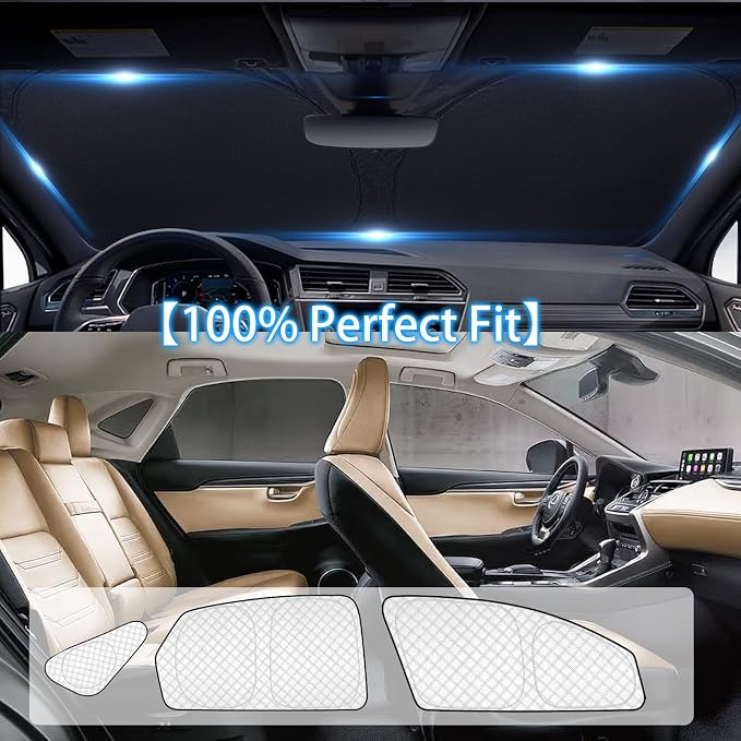 KMF 8pcs Thicken Sun Shades for Lexus NX 2015-2021 Accessories, Custom Fit Windshield Sunshade Full Car Window Covers for Side Rear, UV Block and Privacy Blackout for Camping - Image 3