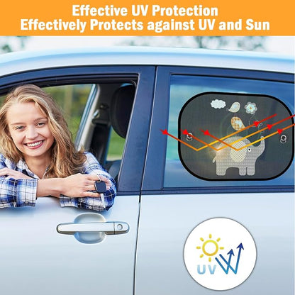 Car Sun Shades for Baby, 2 Pack Mesh Window Shade Baby Kids Pet with Cute Animal Motifs, Side Window Screens for SUV, 17"x14" Universal Car Sun Shades with Suction Cups - Image 4