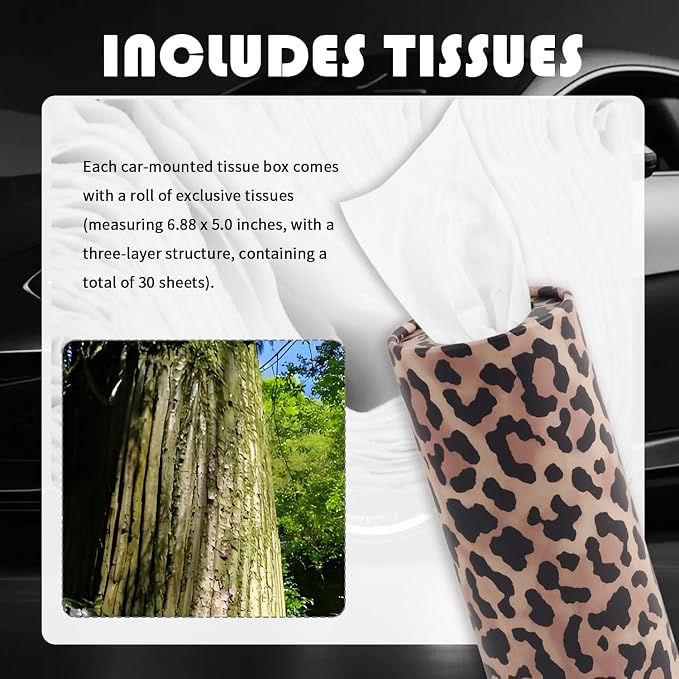 4PCS Portable Car Tissue Holder,Stylish Leopard-Print Tissues for Car Cup Holder with Replaceable Refills,Essential Cars Tissues Cylinder Leopard Print Cars Accessories - Image 5
