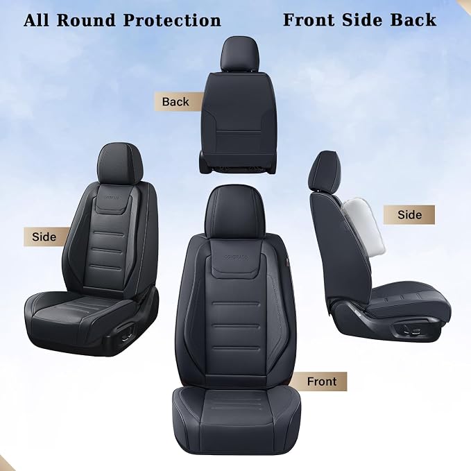 Coverado Car Seat Covers Full Set, Seat Covers for Cars, Car Seat Protector Waterproof, Leather Car Seat Cushion, Universal Interior Covers Seat Protectors for Most Cars Black - Image 8