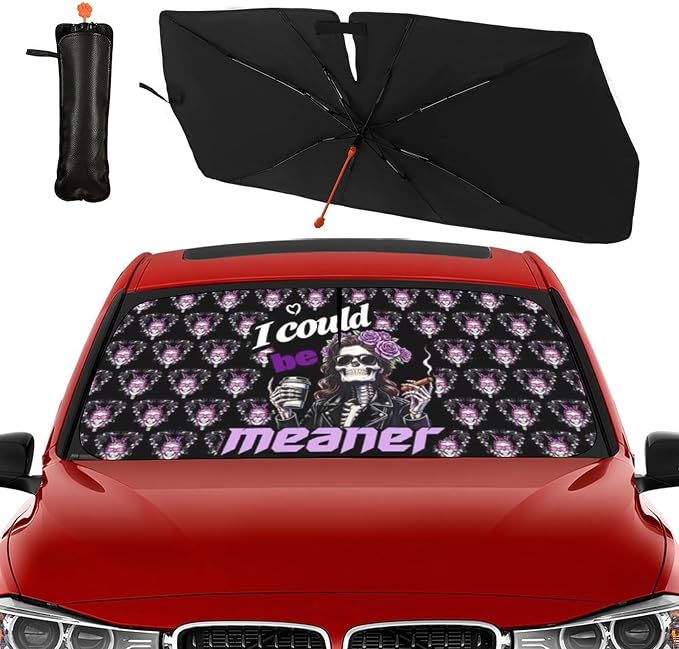 Socira I Could Be Meaner Funny Skull Car Windshield Sunshade Umbrella | Foldable Umbrella Sun Shade Windshield Cover Sunshade Car Accessories Blocks Uv Rays Keeps Cool (57" X 30") - Image 8