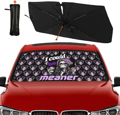 Socira I Could Be Meaner Funny Skull Car Windshield Sunshade Umbrella | Foldable Umbrella Sun Shade Windshield Cover Sunshade Car Accessories Blocks Uv Rays Keeps Cool (57" X 30") - Image 8