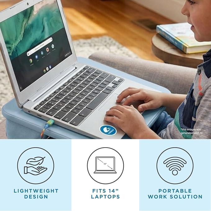 LAPGEAR Compact Lap Desk – Sky Blue, Fits 14" Laptops | Microbead Cushion, Built-In Pencil Slot, Carry Handle, Fits Standard Letter-Size Paper (8.5" × 11") - Image 2