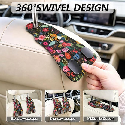 Cute Floral Car Seat Back Storage Headrest Hooks for Purses & Bags – 2PCS PU Leather Dual Metal Hooks, Backseat Organizer Accessories - Image 4