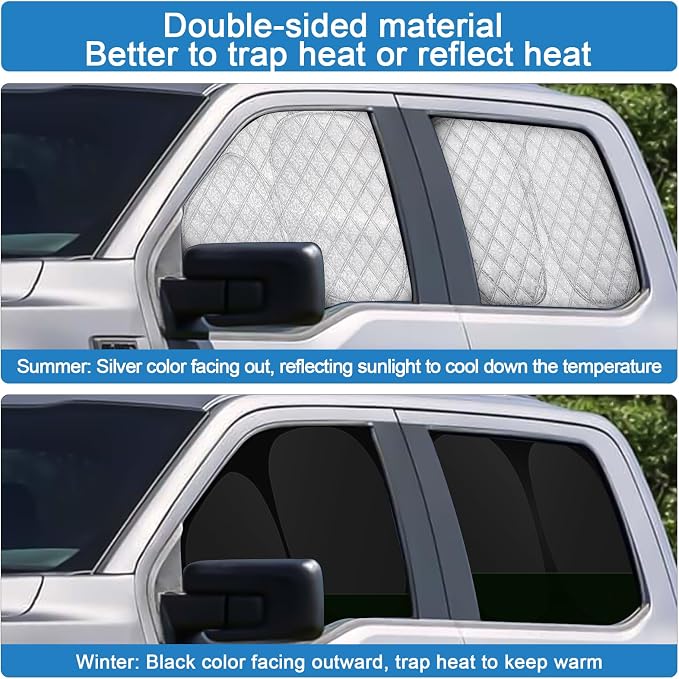 XCBYT 2015-2023 F150 Window Shades, 6-Pack Blackout Privacy | 6-Layer blocks heat for lunch breaks, camping. keep full privacy, cool, Tuck into frames to prevent falling when doors open - Image 5