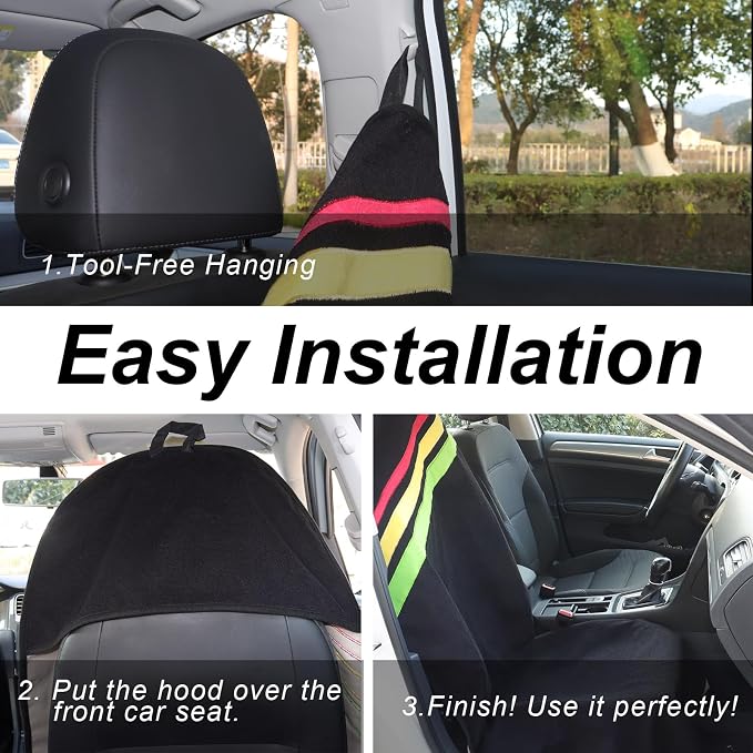 Sweat Towel Car Seat Cover Protector Front Seats for Gym Workout, Running, Swimming, Beach and Hiking, Waterproof Universal Seat Cover for Car, Trucks, Van & SUV (1, Black with Stripe, Front) - Image 2