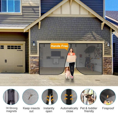 Fiberglass Garage Door Screen, Sunmoxia 9x7Ft Magnetic Heavy Duty Garage Door Curtain with 4 Strapping Tapes - Durable Breathable Mesh Patio Porch Privacy Curtain - Image 2