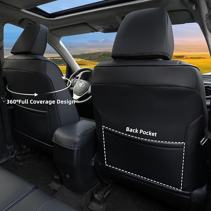 Lolcar Rav4 Seat Covers Custom Fit for Toyota Rav4 LE(NOT for Hybrid) 2013 2014 2015 2016 2017 2018,Leather Car Seat Cover for Trucks SUV Full Set,Faux Leather (Black) - Image 3