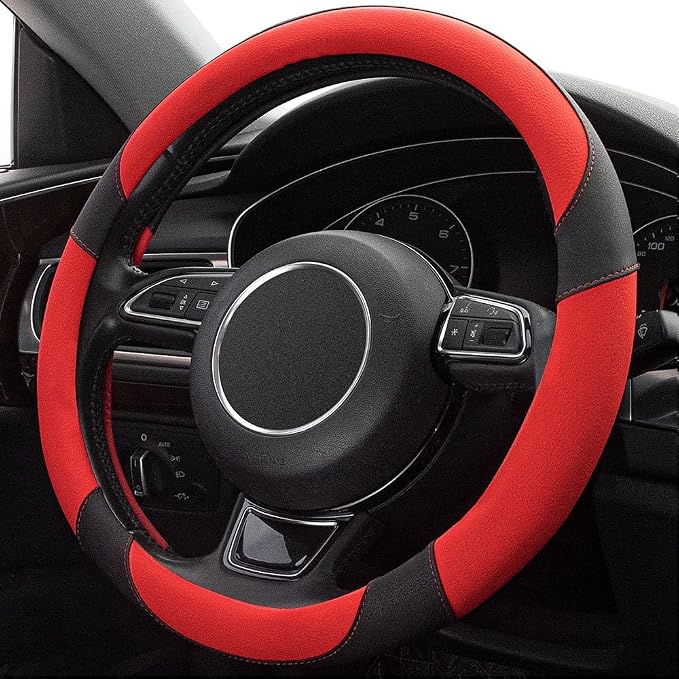 Red Steering Wheel Cover with Microfiber Leather for Car Truck SUV, Anti-Slip Steering Wheel Cover 15 inchs - Image 3