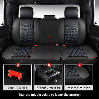 Dodge Ram Seat Covers Full Set for 2009-2026 Ram 1500/2500/3500,Blue | Leather Ram Seat Cover,Waterproof Truck Seat Covers,Blue Car Seat Cover,Heavy Duty Seat Covers With Split Flat Bench 40/60 - Image 3