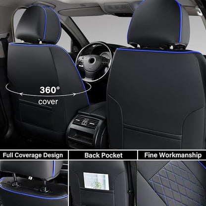 Coverado Tacoma Seat Covers, Car Seat Covers Front Seats, Leather Seat Covers for Cars Car Seat Protector Cushion Tacoma Accessories Custom Fit 2005-2015 Toyota Tacoma Double/Crew Cab(Blue Line) - Image 2