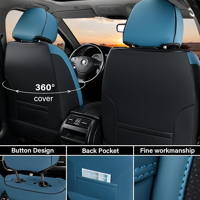 Coverado Car Seat Cover Winter, Front Seat Cover, 2PCS Car Seat Protector, Seat Covers for Cars, Breathable Faux Leather Car Seat Cushion, Car Seat Protector, Blue Car Seat Covers Fit Most Vehicles - Image 3