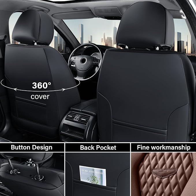 Coverado Car Seat Covers, Seat Covers Full Set, Coffee Car Seat Cover, Auto Seat Covers Front Seats Rear Seat Cover, Luxury Car Seat Cushion,Leather Seat Cover Seat Protector Universal Fit Most Cars - Image 6