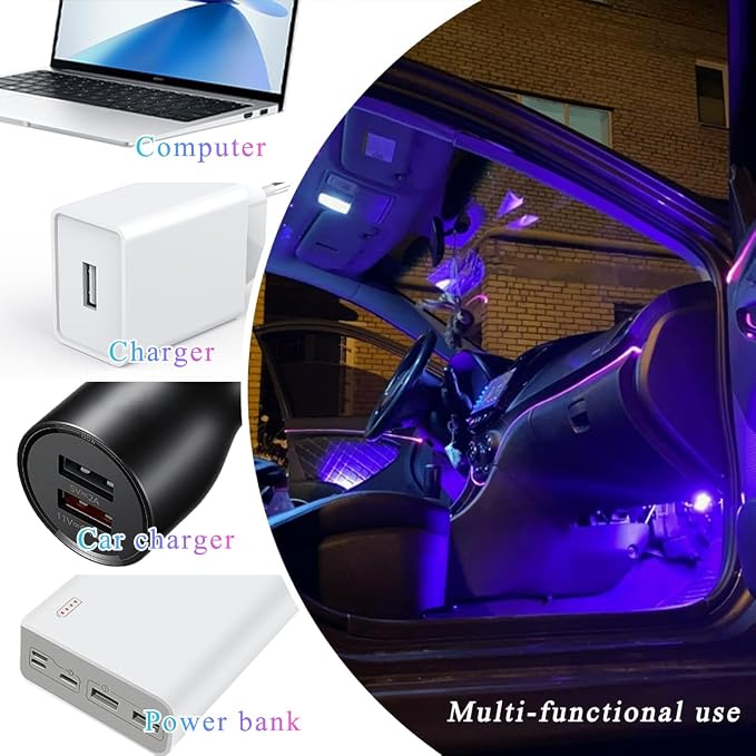KVAEY 2 PCS USB Star Night Light, Adjustable Sound Activated Car Roof Atmosphere Lamp, Portable Romantic LED Auto Interior Ambient Light for Car, Bedroom, Party, Ceiling - Image 4
