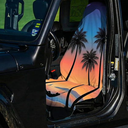 2 Pack Car Seat Towel Covers for Gym, Front Seats, Sunset Beach | Sunset, Sweat Protector for Front Seats Premium Thickened with Elastic Strap Breathable & Quick Dry Machine Washable Running - Image 4
