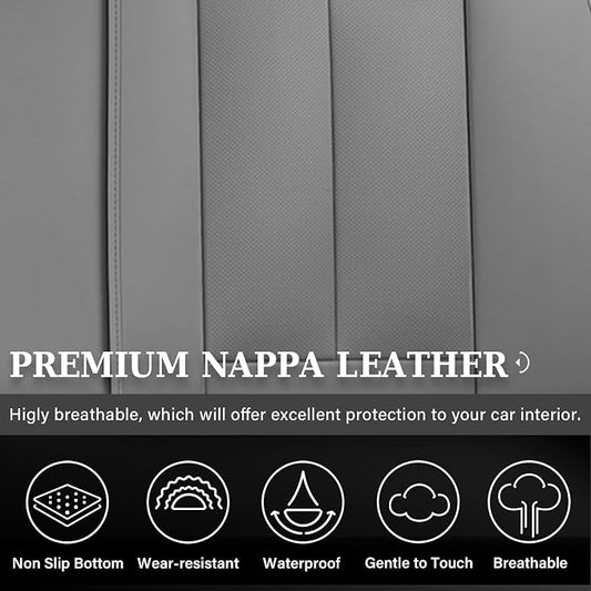 Coverado Back Seat Cover, Gray Seat Covers for Cars, Waterproof Back of Car Seat Protector for Kids, Nappa Leather Car Seat Cushion, 3-Pieces Universal Fit Most Cars Interior Backseat Covers - Image 2