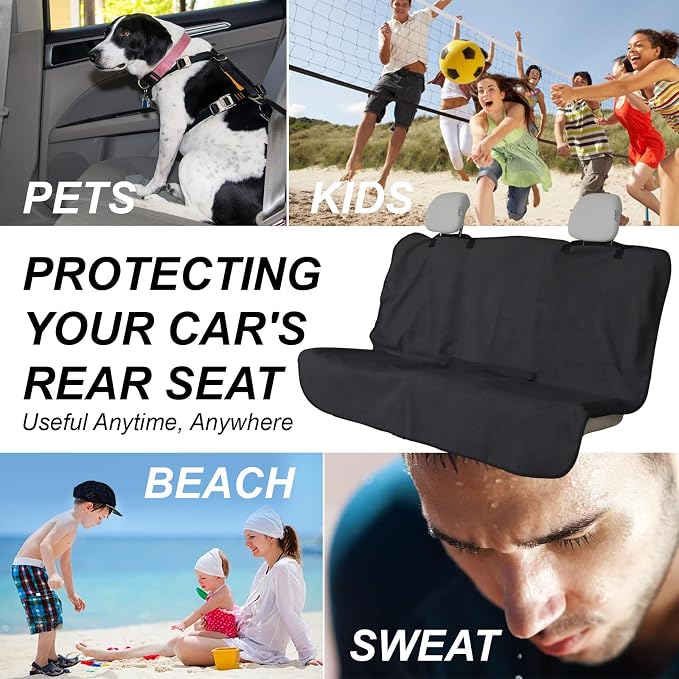Sweat Towel Car Seat Cover Protector Front Seats for Gym Workout, Running, Swimming, Beach and Hiking, Waterproof Universal Seat Cover for Car, Trucks, Van & SUV (1, Pure Black, Rear Seat) - Image 4