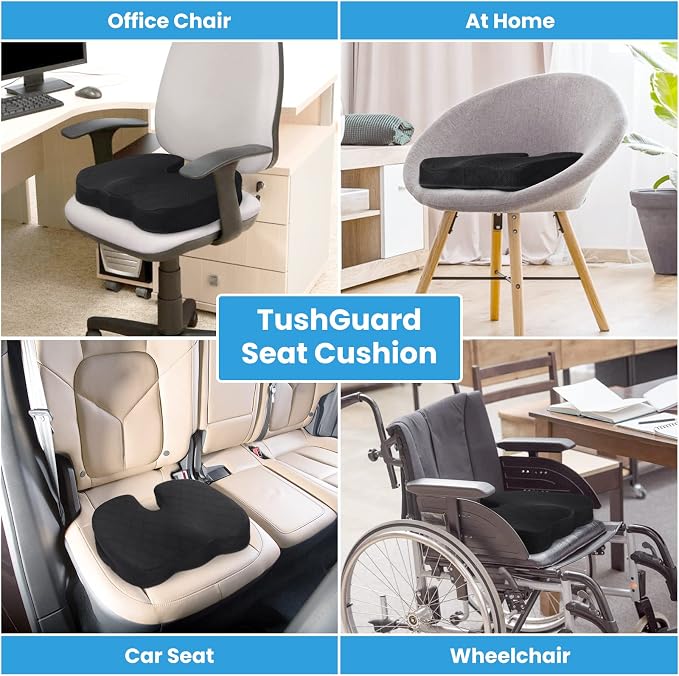 Seat Cushion, Office Chair Cushions, Car Seat Cushion, Non-Slip Sciatica & Back Coccyx Tailbone Pain Relief Chair Pad for Computer Desk, Wheelchair, Driving (Black, X-Large) | for Car Seat, Airplane, Desk Chair - Sciatica & Hip & Coccyx Pain Relief Cus... - Image 7