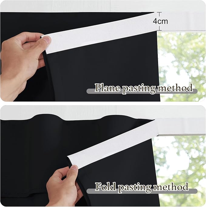 NICETOWN Black Kitchen Curtains 48 Inches Long for Small Window | Thermal Insulated Solid Self Sticky Adjustable Curtain Panels for Cupboard Loft Cafe Dining Room, 52" x 48", 1 Panel - Image 6