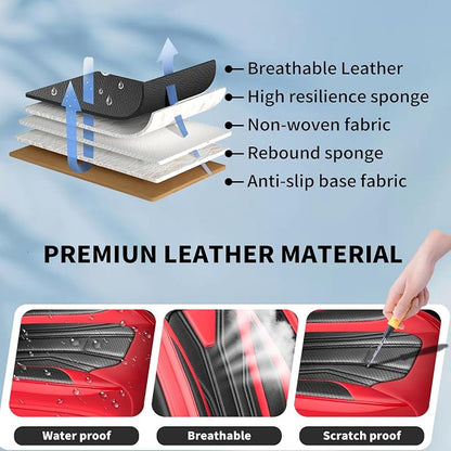 Fit Rogue Car Seat Covers Compatible with Nissan Rogue 2014-2026 - Full Set Premium Leather Waterproof Breathable，All-Weather Seat Cushion Protecto & Airbag Compatible (Full Set Red & Black) - Image 6