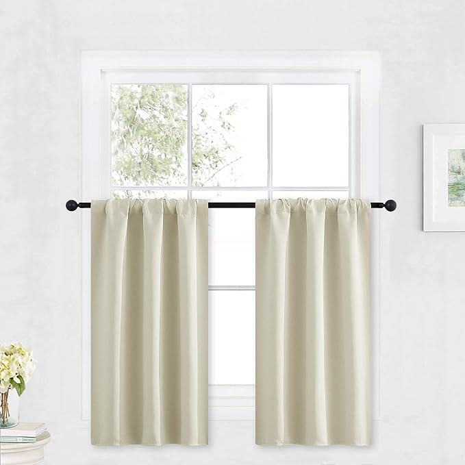 RYB HOME Kitchen Window Curtains Over Sink 36 inch Length for Cabinet | Summer Light UV Blocking, Energy Efficient, Shelf Cupboard Blinds Shades Small Window Coverings, W29 x L36, Beige, 2 Panels by RYBHOME