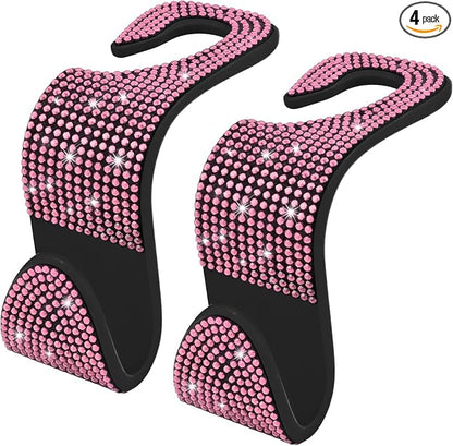 Car Seat Headrest Hook, Automotive Seat Back Organizers, 2PCS | Bling Rhinestone Headrest Hooks with Universal Design, Car Interior Accessories for Holding Handbags Clothes Purses Bottles by Unknown
