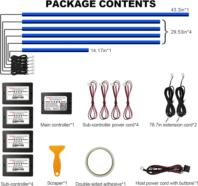 Acrylic Interior Car LED Strip Light with Wireless APP, RGB 6 in 1 & 175 inches 593 LEDs,Car Ambient Lighting Kits Sound Active Function Music Sync LED Strip for Car Accessories - Image 5