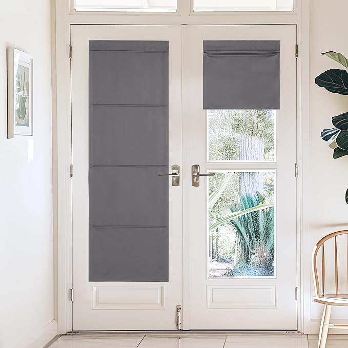 NICETOWN Grey Magnetic Door Roman Shade for French Glass Window | Thermal Insulated, French Front Door Window Covering, Roman Roll Up Shade for Patio Glass, 27 x 72 inch Long, 1 Panel by NICETOWN