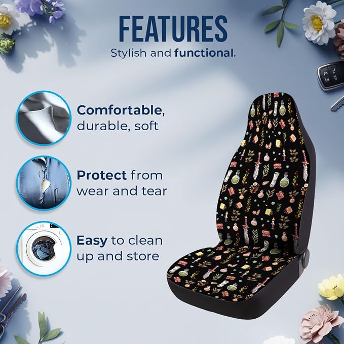 GENANY Polyhedral Dragon Car Seat Covers, 2-Piece Front Seat Set | 2-piece polyester front seat cover set, each 49.5 x 19.6 inches, with adjustable straps and hooks - Image 5