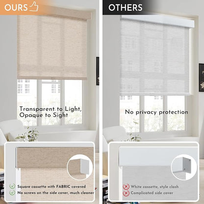 Persilux Light Filtering Roller Shades for Indoor Window Blinds,Cordless,Linen Fabric,Thermal Insulated Fabric UV Protection Shades for Home,Office,Bedroom,Door,Light Filtering-Beige,Custom Size - Image 4