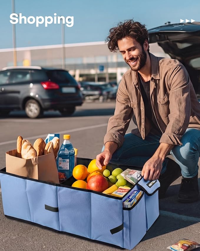 HOTOR Trunk Organizer - Foldable Car Organizer for SUVs & Sedans Storage | Sturdy Car Organization for Men & Women, Car Accessories, Tools, Sundries, Blue, 2 Compartments, 21.3" x 12.6" x 10.6" - Image 8