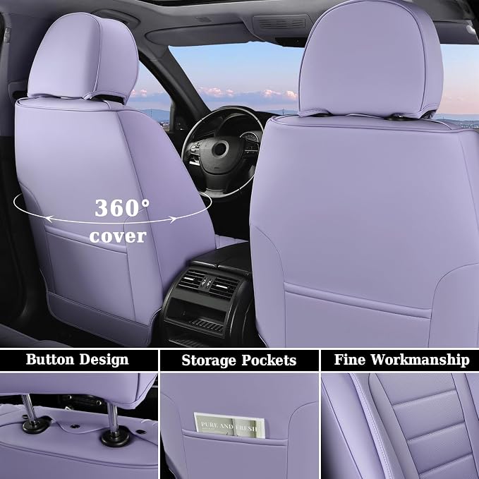 Coverado Car Seat Covers Front, Seat Covers for Cars, Waterproof 2-Pack Car Seat Cushions, Leather Carseat Seat Protectors, Universal Seat Covers Fit for Most Sedans SUV Pick-up Trucks(Purple) - Image 2