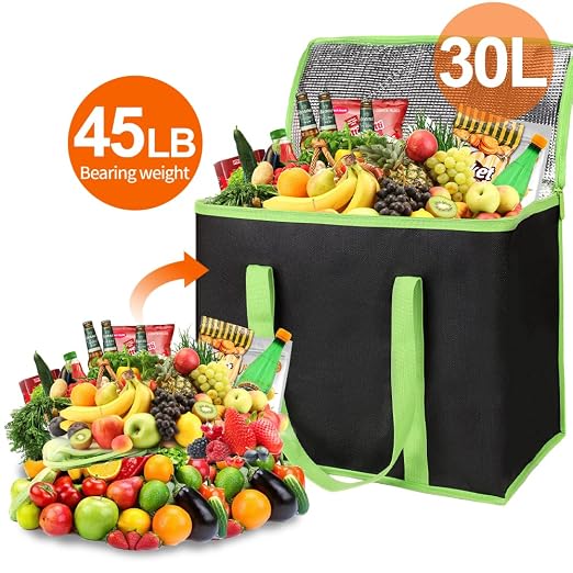 Bodaon 3-Pack Insulated Pizza Delivery Bags, X-Large Reusable Grocery Shopping Bags, Black with Green Edge - Image 4
