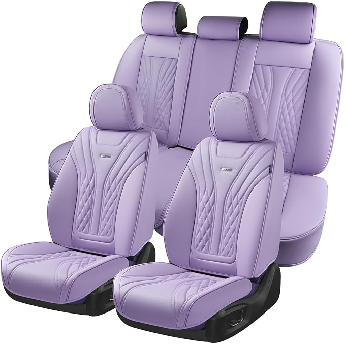 Coverado Car Seat Covers Full Set, 5 Seats Front Seat Cover and Back Seat Covers for Cars, Automotive Seat Covers Leather Waterproof Seat Covers, Purple Car Seat Protectors Universal for Cars by COVERADOAUTO
