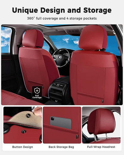 Huidasource Red Seat Covers, Luxury Faux Leather Car Seat Covers, Velcro Adjustable, with Airbags, Child Seat, Perforation Cooling＆Heating, Universal Fit for Most Cars, Vans, Trucks, SUVs, Red - Image 5