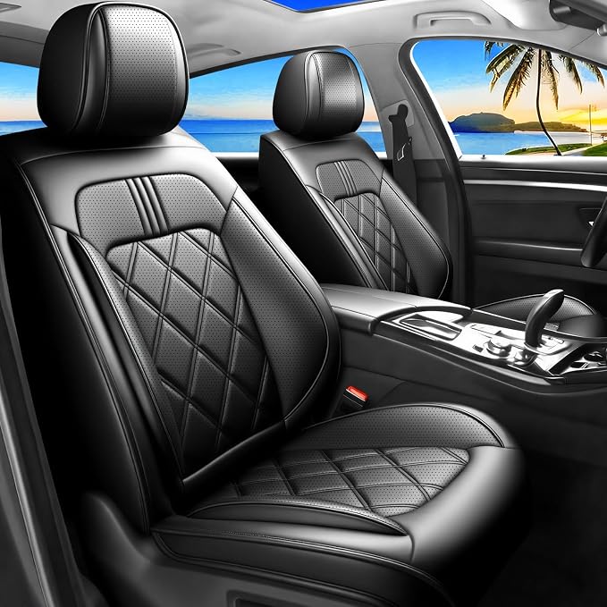 Rio Car Seat Covers Custom Fit for KIA Rio 2014-2025 2026, Premium Full Coverage Leather Automotive Seat Protectors, All Seasons Waterproof Breathable, Airbag Compatible (Full Set, Black by Unknown