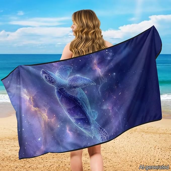 Car Seat Towel Cover After Gym Galaxy Sea Turtle Print Car Seat Hoodie Towel with Storage Bag Quick-Dry Sweat Towels for Gym Workout, Running, Swimming, Beach and Hiking - Image 3