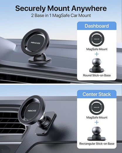 miracase Latest Upgrade for MagSafe Car Mount [33+LBS Strong Suction & 2200gf Magnetic] Small Phone Holders for Your Car Dashboard, 360° Adjustable Car Phone Holder Mount for iPhone Garmin GPS - Image 2