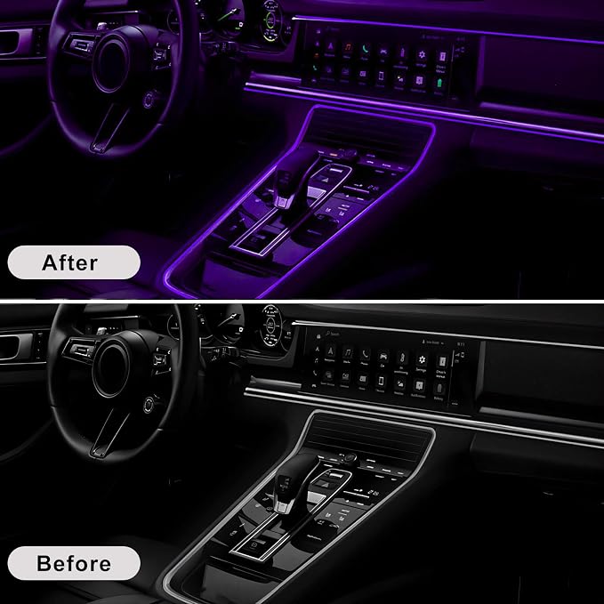 EL Wire Interior Car LED Strip Lights, 16.5FT 5V EL Wire Strip Neon Glowing Strobing Light w/ 5mm Sewing Edge, USB Electroluminescent Ambient Lighting Kit for Car Inside Decoration (Purple) - Image 5