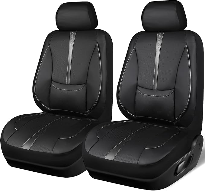 CAR PASS Nappa Leather Seat Covers Front, 3D Foam Support Water Resistant Faux PU Gray Leather Car Seat Covers 2 Pcs, Comfort & Universal Fit for Cars SUV Truck Most Vehicles (Black and Gray) - Image 6