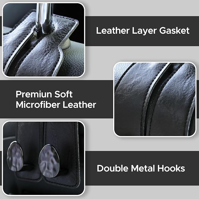 Leather Car Purse Hook for Headrest, 4 Pack (Black-Black) | Twin Hooks Headrest Hangers, 2/4 Pack, No-Slip, Scratch-Proof, Holds Purses, Backpacks, Grocery Bags, Car Organizer Gift - Image 6
