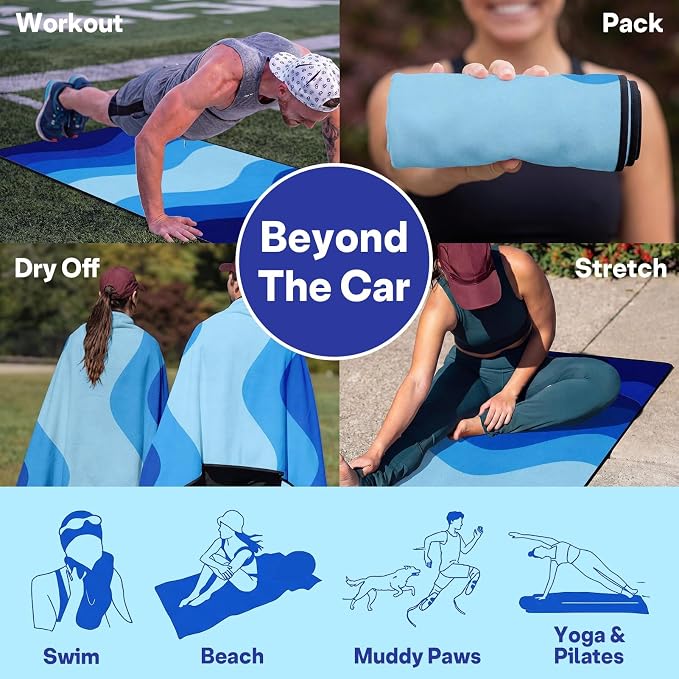 2 Pack Car Seat Towel Covers for Gym, Front Seats, Waves Wave | Wave Sweat Protector for Front Seats Premium Thickened with Elastic Strap Breathable & Quick Dry Machine Washable Running - Image 7
