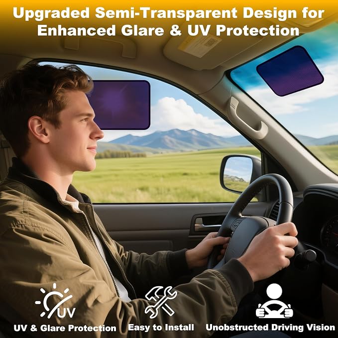 XCBYT Static Cling Car Window Sahdes for Driver Side Window, 2-Pack | Block glare from different angles at any time. Clean the glass before to ensure a secure bond. See-through view - Image 4