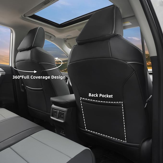 Lolcar Rav4 Seat Covers Custom Fit for Toyota Rav4 2021-2024 Prime SE,XSE & 2019-2025 Hybrid/PHEV SE,XSE, Leather Truck Seat Cover Full Set for SUV,Faux Leather(Black/Gray) - Image 4