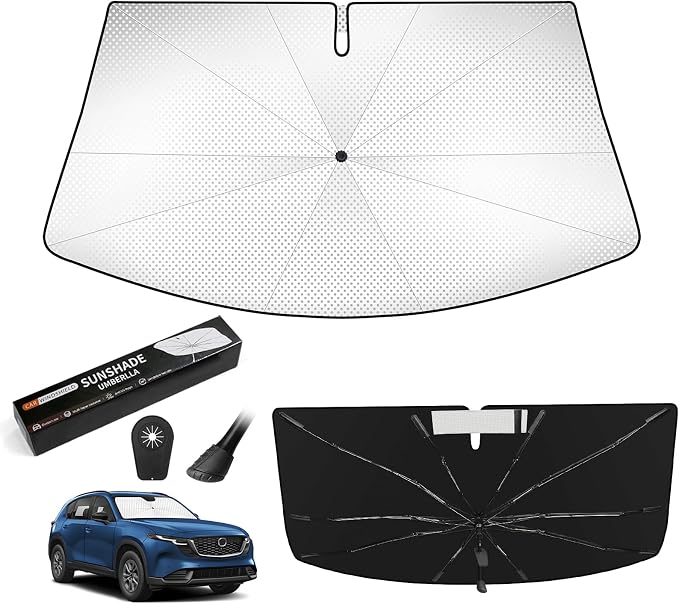 Windshield Sun Shade Umbrella for Mazda CX-5 2017-2026 | 360° Bendable Handle, 4-layer Insulation, Anti-puncture tips, Easy to Use & Storage, 10-Rib Frame, Front Window Sun Visor by VEENJOY