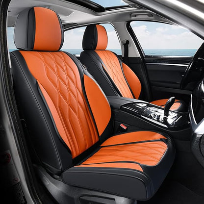 Coverado Front Seat Covers, Car Seat Protector, Waterproof Nappa Leather Cushion, Fit for Most Sedans SUV Pick-up Truck-Black&Orange by COVERADOAUTO