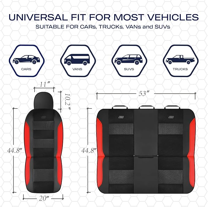 Skechers Aircooled & Memory Foam Seat Covers,Premium Leather with EVA Mesh Car Seat Covers,Seat Cover Full Sets,Airbag Compatible Automotive Comfort for Most Cars, Vans, Trucks, SUV,Red - Image 5