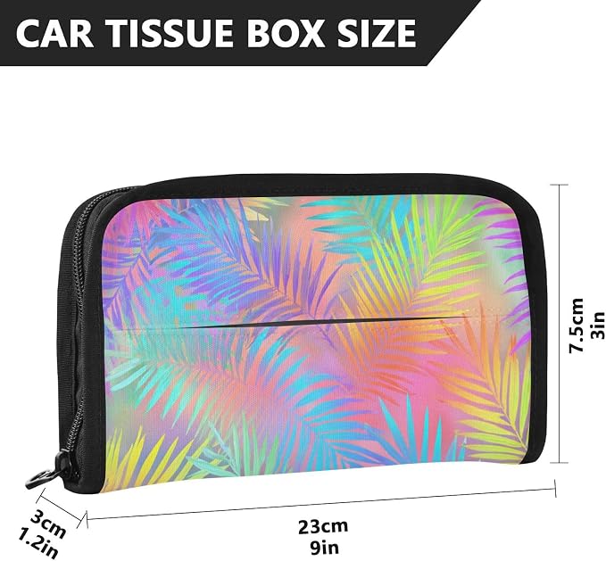 Car Tissue Holder Car Napkin Holder Tissue Box Dispenser Storage Case Sun Visor Mask Holder Accessories with Adjustable Straps Reusable Refillable Rainbow Palm Leaf Vibrant Tropical - Image 4