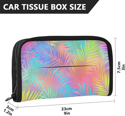 Car Tissue Holder Car Napkin Holder Tissue Box Dispenser Storage Case Sun Visor Mask Holder Accessories with Adjustable Straps Reusable Refillable Rainbow Palm Leaf Vibrant Tropical - Image 4