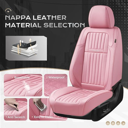 Coverado Car Seat Covers Front Seats, Seat Covers for Cars, Car Seat Protector, 2-Pack Car Seat Cushion Nappa Leather, Waterproof Seat Covers Carseat Cover Universal Fit for Most Cars Trucks(Pink) - Image 2